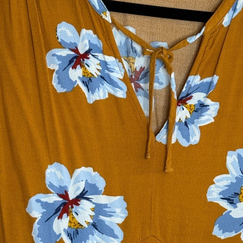 Vintage Mustard Yellow Floral Maxi Dress Boho Long Sleeve Tie Neck Cottagecore - Picture 2 of 6